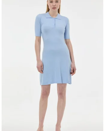 Rochie polo tricotata, Albastru pastel