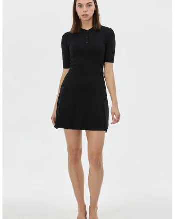 Rochie polo tricotata, Negru