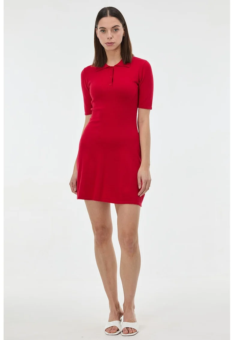 Rochie polo tricotata, Rosu