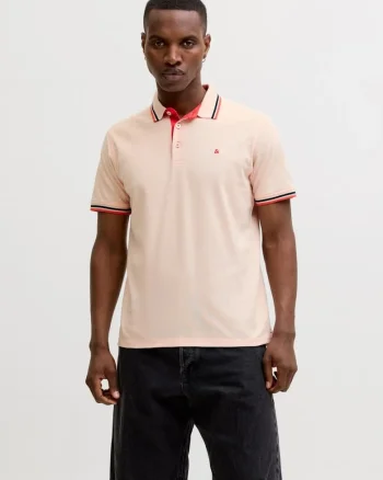 Tricou polo barbati, Slim fit cu guler contrast, Piersica,