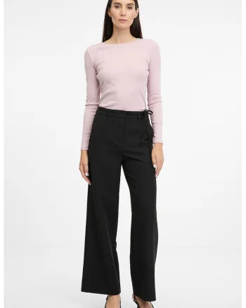 Pantaloni relaxed fit cu model uni, Negru