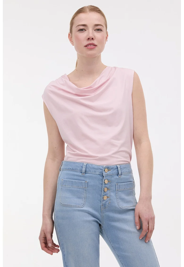Bluza fara maneci cu model uni, Roz pastel