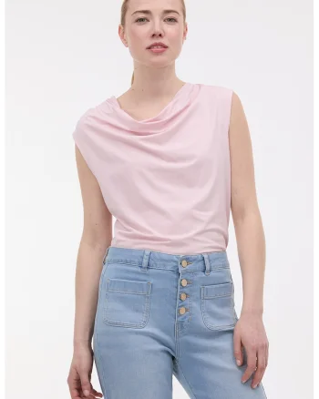 Bluza fara maneci cu model uni, Roz pastel