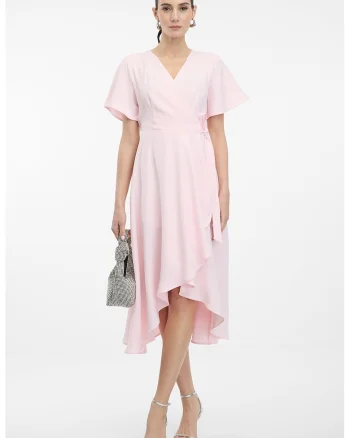 Rochie cu decolteu in V, model petrecut si terminatie asimetrica, Violet/Verde masliniu