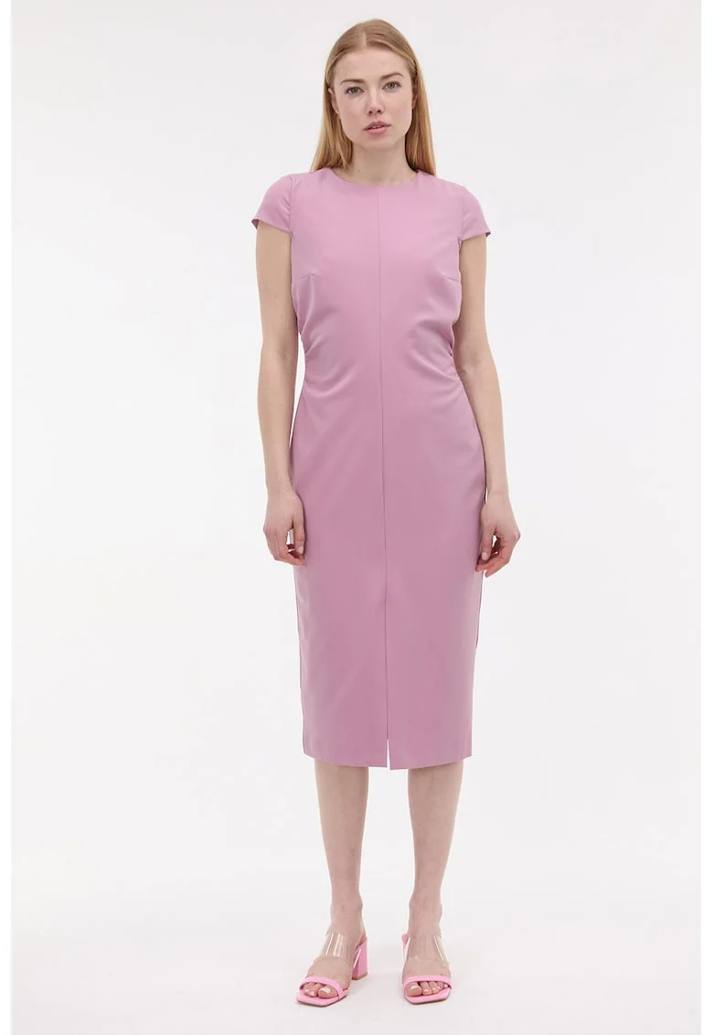 Rochie midi cu croiala creion, Roz stins