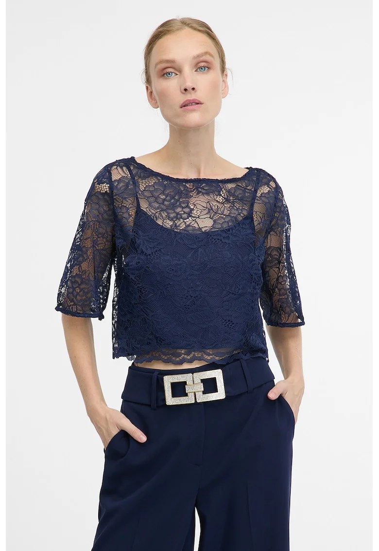 Bluza crop cu model floral, Bleumarin