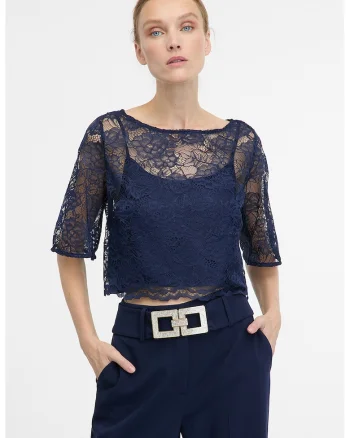 Bluza crop cu model floral, Bleumarin