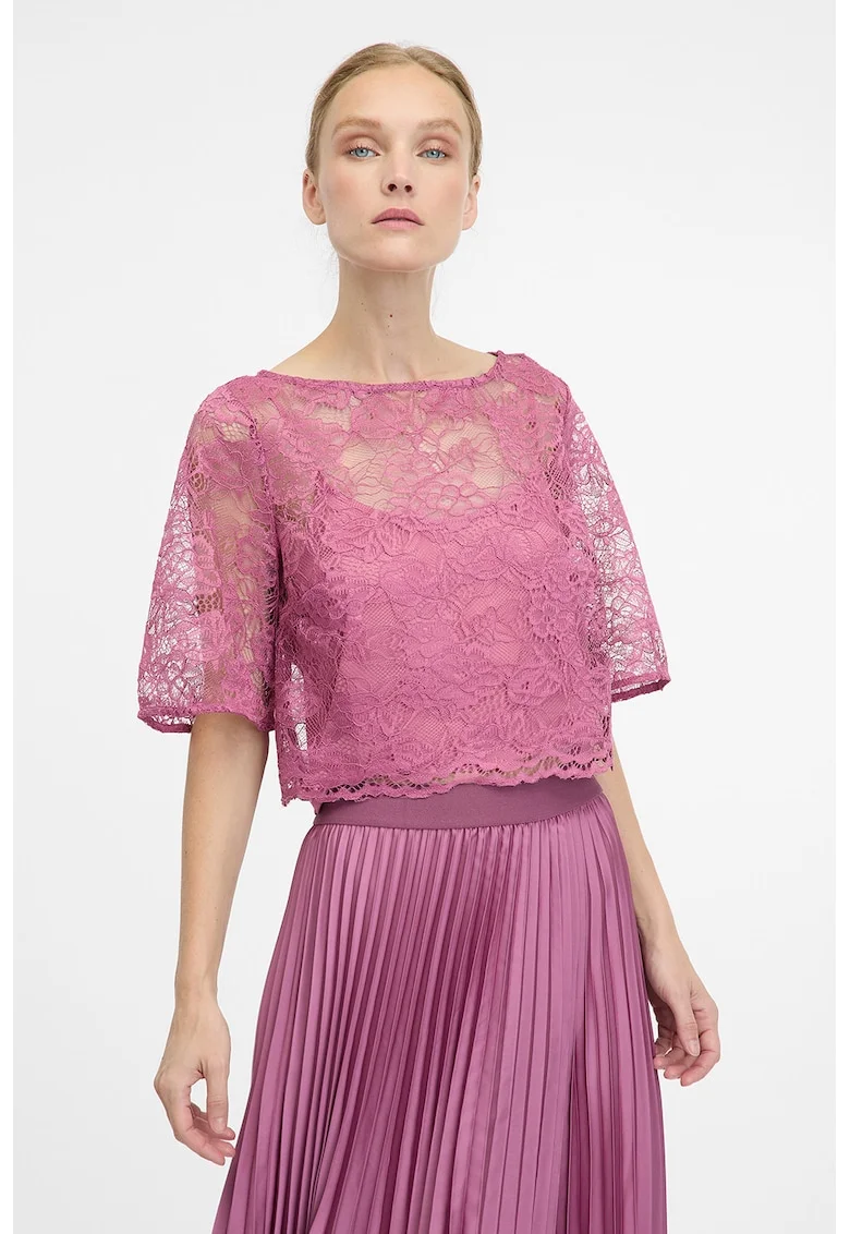 Bluza crop cu model floral, Roz