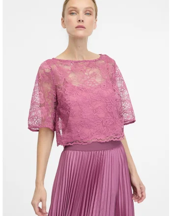 Bluza crop cu model floral, Roz