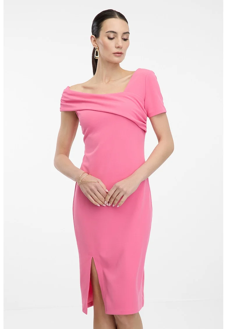 Rochie cambrata cu decolteu asimetric, Roz