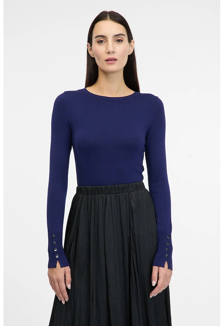 Pulover slim fit cu mansete cu nasturi, Albastru inchis