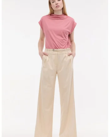 Pantaloni cu croiala ampla si talie inalta, Galben vanilie