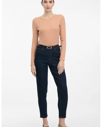 Bluza slim fit cu decolteu rotund, Roz somon