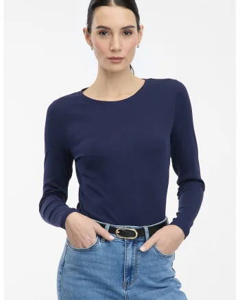 Bluza slim fit cu decolteu rotund, Bleumarin