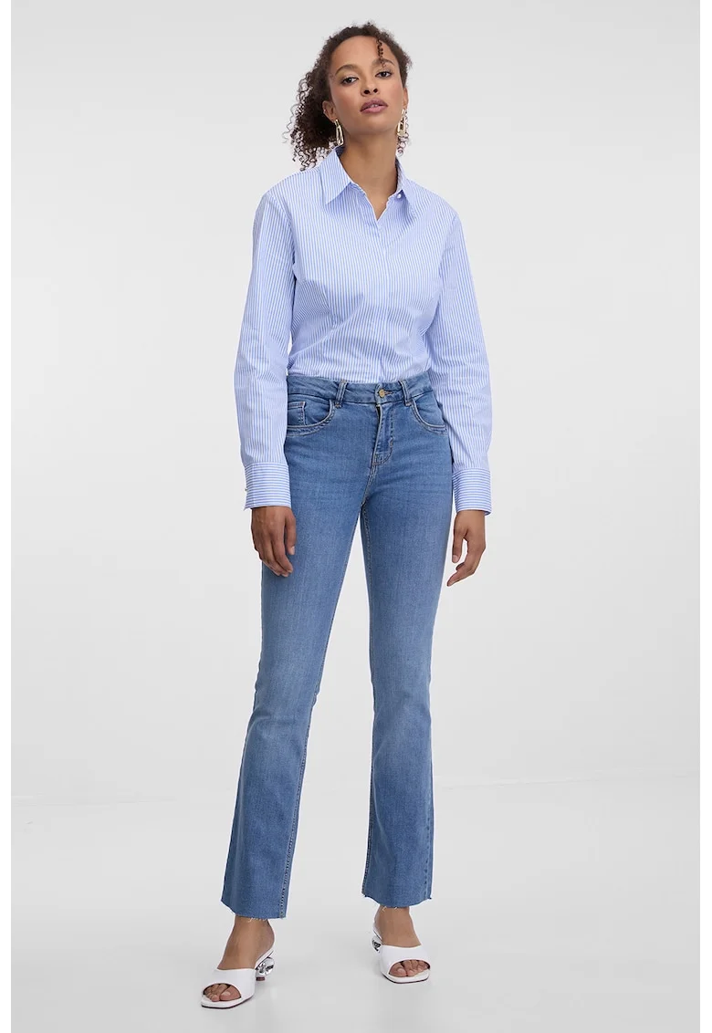 Blugi cu croiala bootcut si aspect decolorat, Albastru