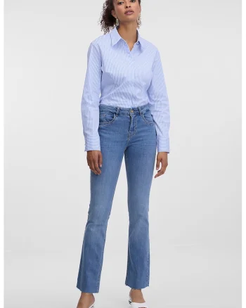Blugi cu croiala bootcut si aspect decolorat, Albastru