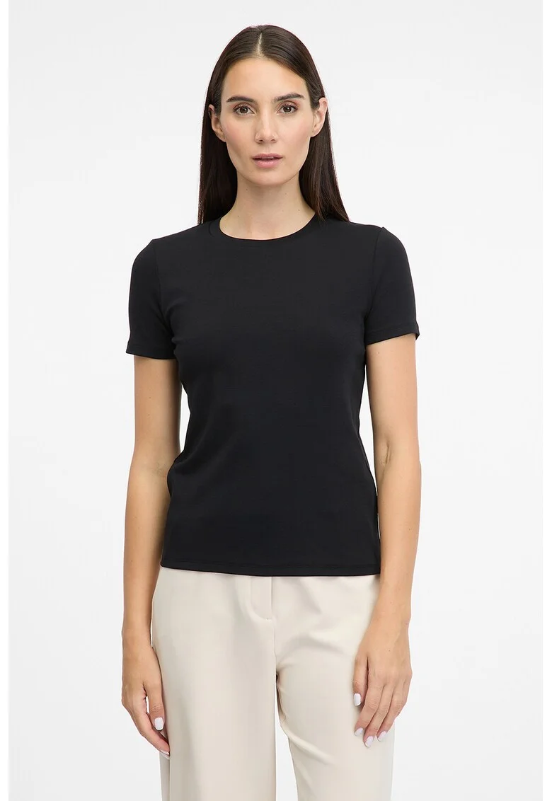 Tricou din amestec de bumbac cu decolteu la baza gatului, Negru