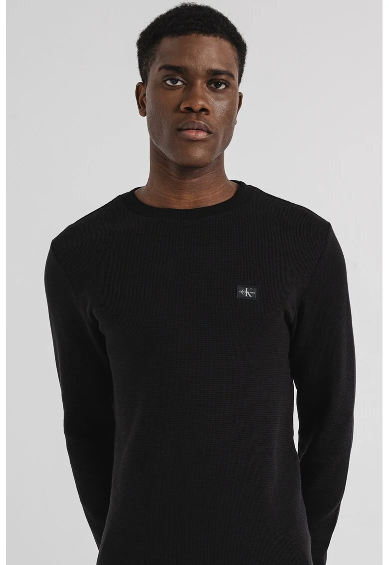 Bluza texturata cu logo, Negru