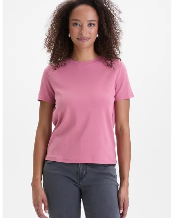Tricou din amestec de bumbac cu decolteu la baza gatului, Roz