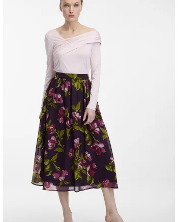 Rochie midi evazata cu model floral, Violet/Verde masliniu