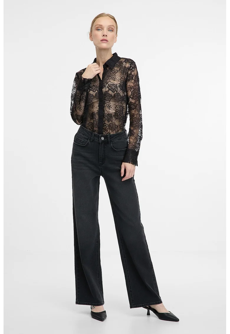 Camasa cu broderii florale, Negru