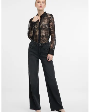 Camasa cu broderii florale, Negru