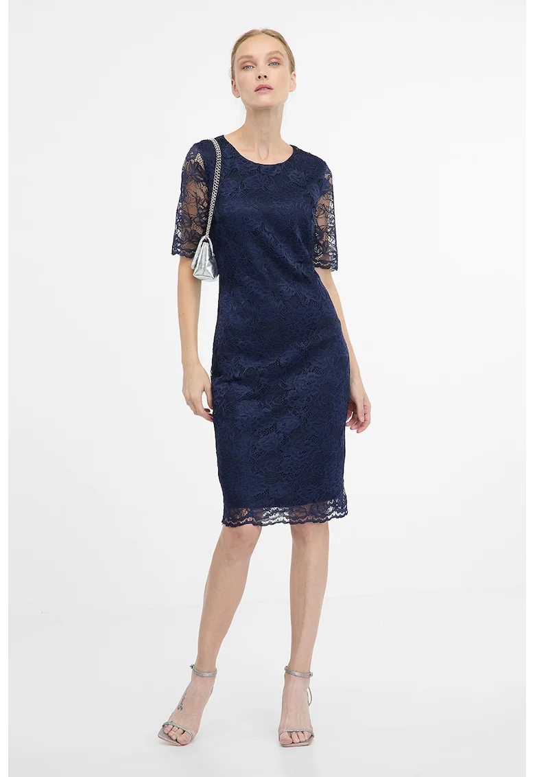Rochie cambrata cu maneci scurte, Bleumarin