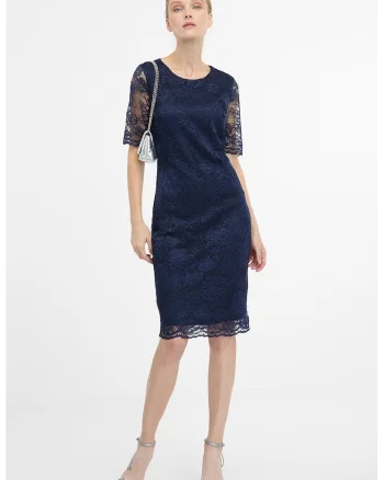 Rochie cambrata cu maneci scurte, Bleumarin