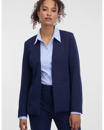 Sacou cambrat cu model uni, Bleumarin