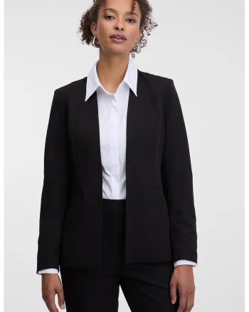 Sacou cambrat cu model uni, Negru