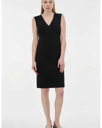 Rochie cambrata cu decolteu in V, Negru