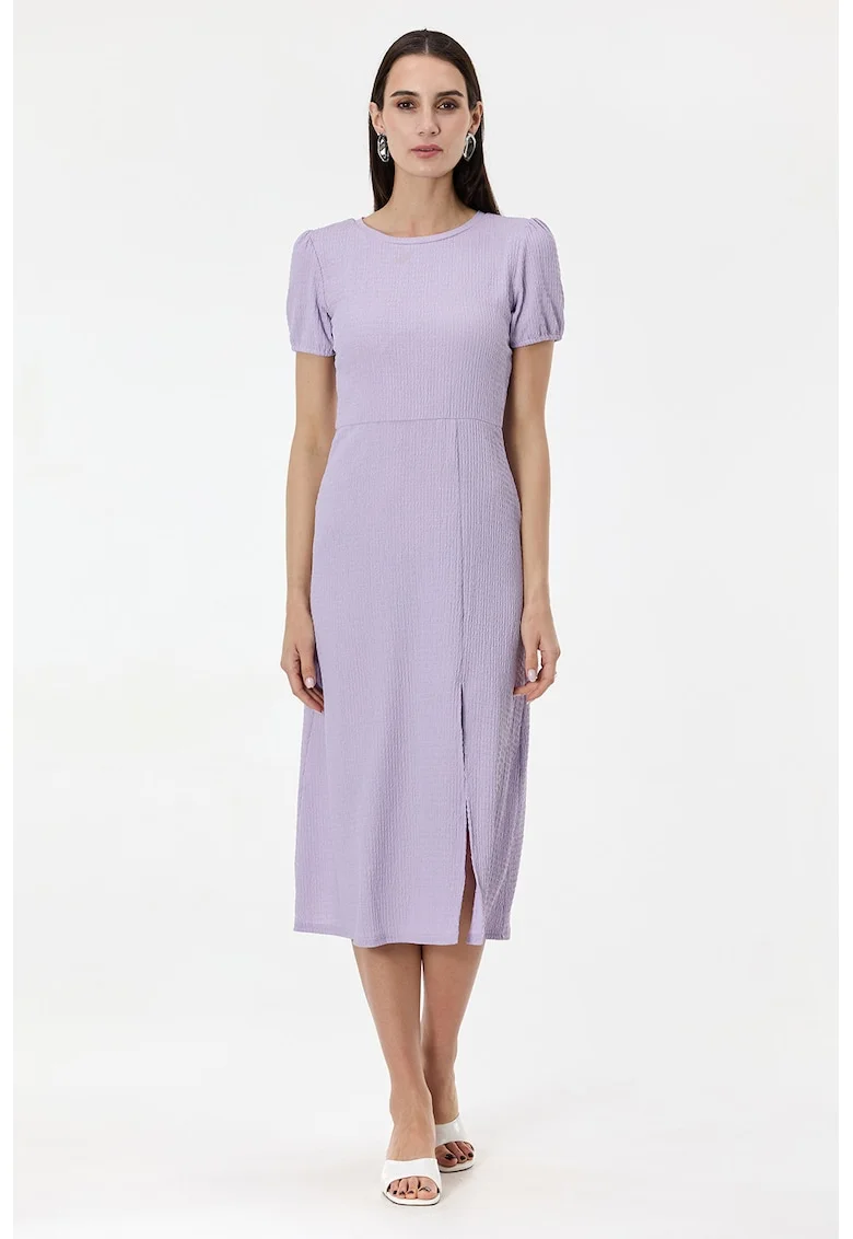 Rochie midi texturata cu slit frontal, Lila
