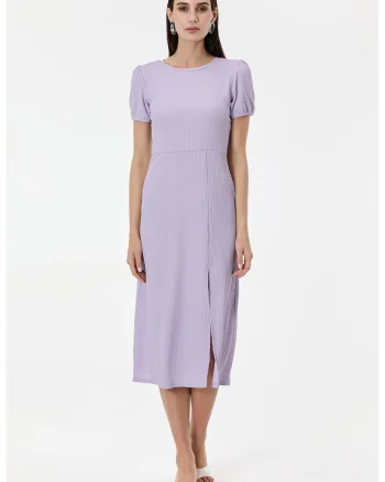 Rochie midi texturata cu slit frontal, Lila