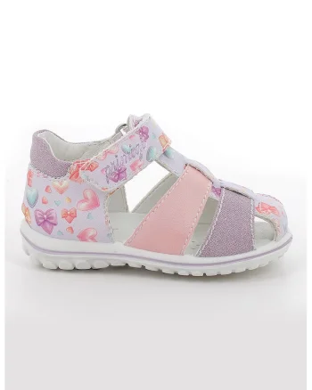 Sandale din piele ecologica cu model si inchidere velcro, Violet/Roz