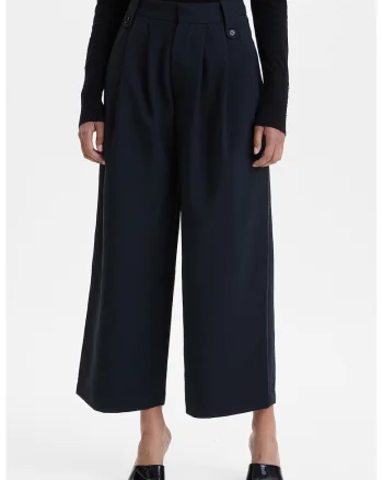 Pantaloni crop cu croiala ampla, Negru