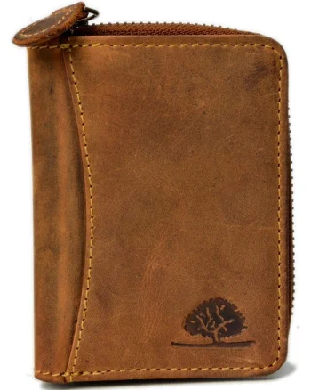 Portofel unisex piele naturala maro antichizat 8.5 x 10 cm, Vintage,  Maro antichizat