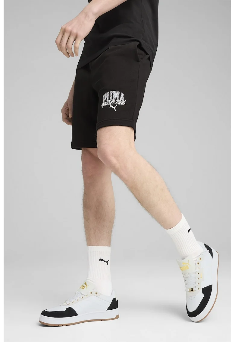 Pantaloni scurti din amestec de bumbac cu logo, Negru