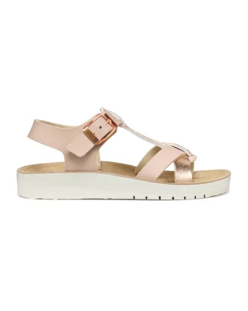 Sandale de piele ecologica cu catarama, Roz pastel/Auriu rose