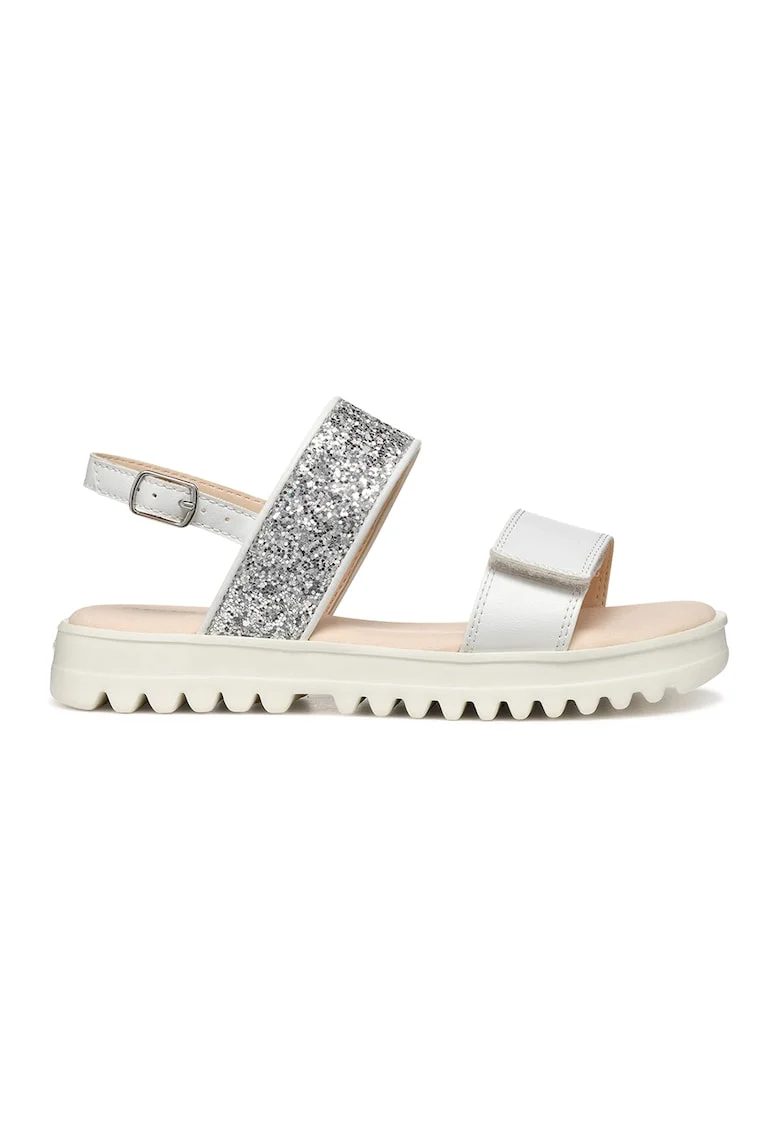 Sandale flatform cu catarama, Alb murdar/Argintiu