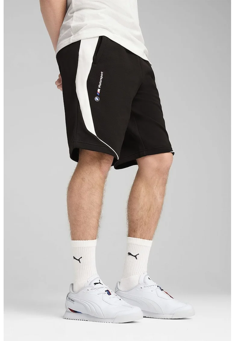 Pantaloni scurti din amestec de bumbac, Negru/Alb optic