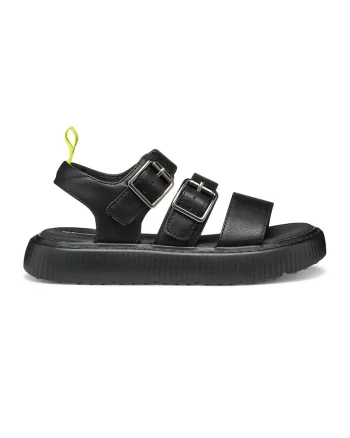Sandale de piele ecologica cu catarama, Negru