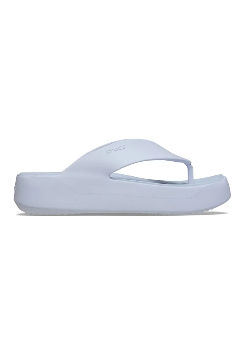 Papuci flip-flop cu talpa wedge si logo Getaway, Albastru deschis