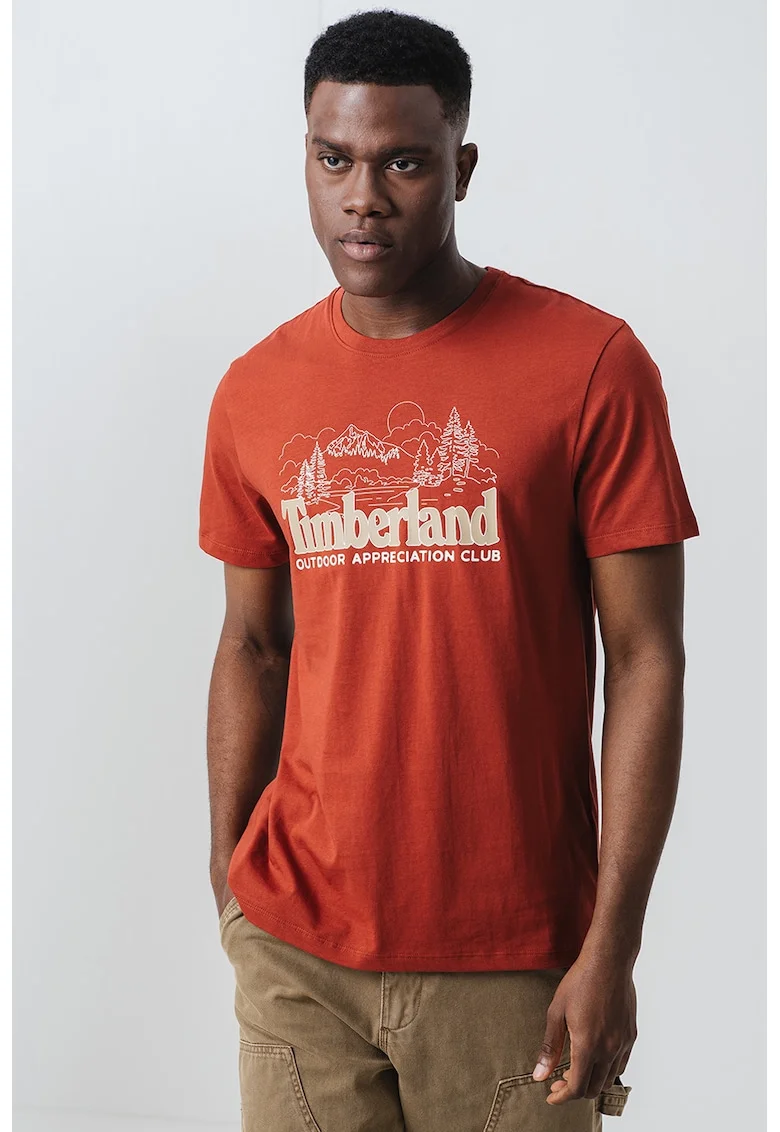Tricou cu decolteu la baza gatului si logo, Caramiziu