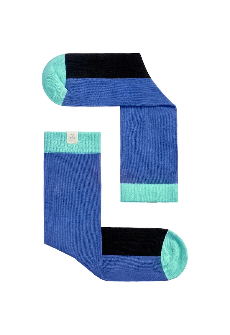 Sosete unisex colorblock, Negru/Albastru inchis/Albastru glaciar