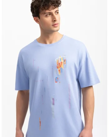 Tricou unisex cu imprimeu, Albastru pastel/Portocaliu