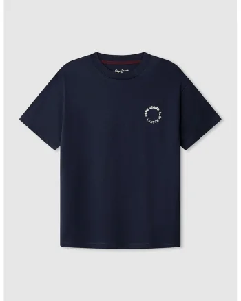 Tricou cu decolteu la baza gatului si imprimeu grafic, Alb fildes/Albastru ultramarin