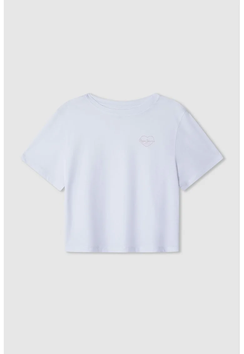 Tricou de bumbac cu decolteu la baza gatului Amanda, Albastru glaciar