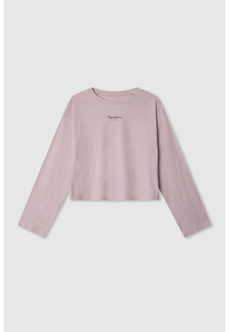Bluza crop cu decolteu la baza gatului, Ametist/Lila pal