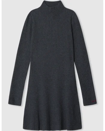 Rochie scurta cu guler inalt, Negru melange