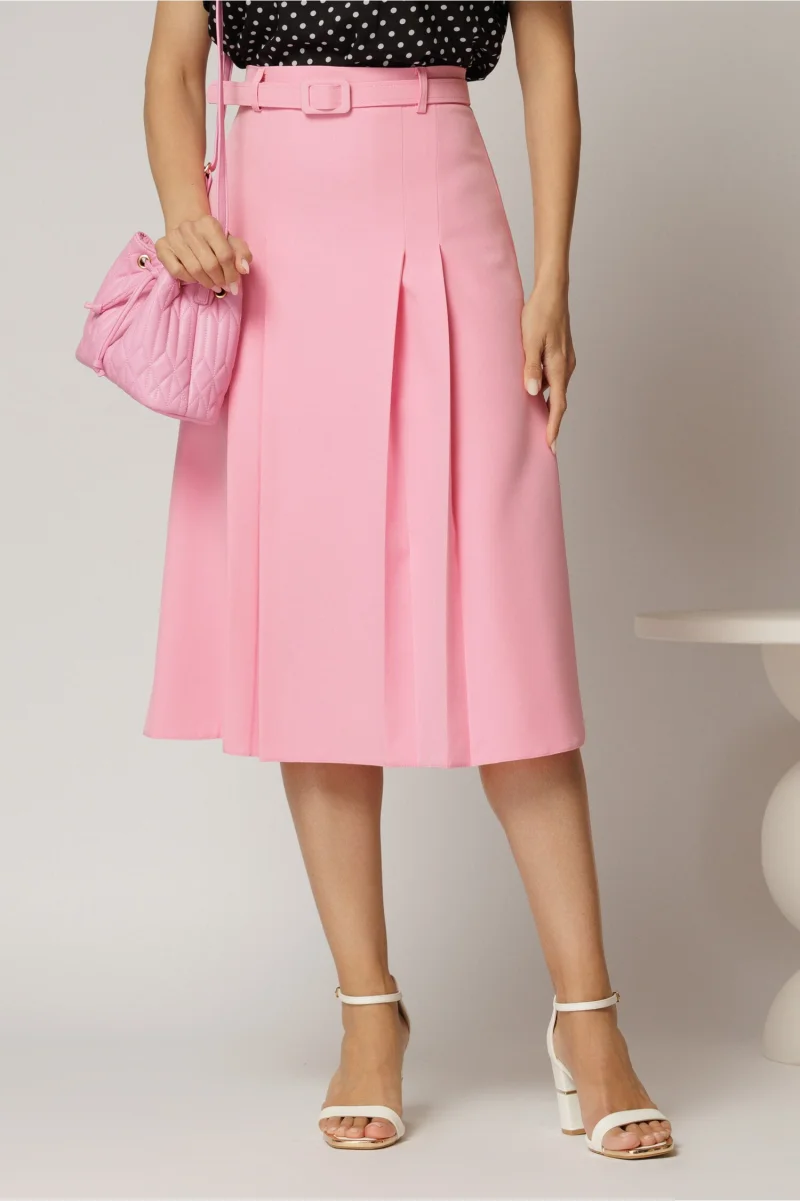 Fusta DY Fashion roz midi cu pliuri